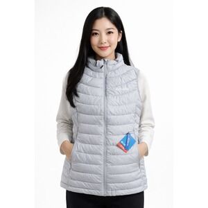 Columbia Powder Lite II Vest Women L Grey Active Fit Puffer Omni-Heat Streetwear